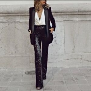 NWT Sincerely Jules Flare Sequin Pants Black
